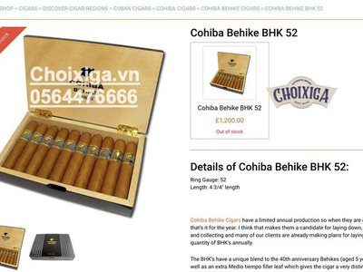 Xì gà Cohiba Behike 52,54,56 - Hộp 10 điếu giá bao nhiêu?